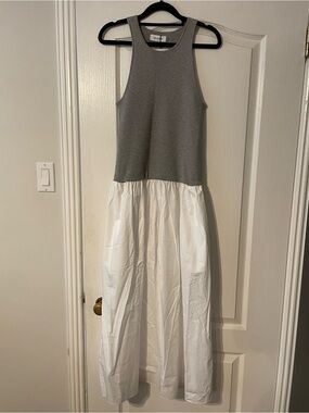 NAADAM Gray Knit Bodice White Gathered Maxi Dress